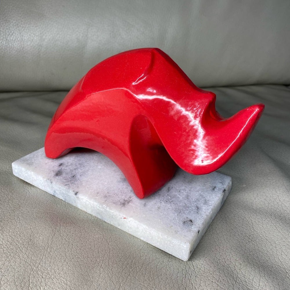 Red Rhino Sculpture on Marble top Made in India